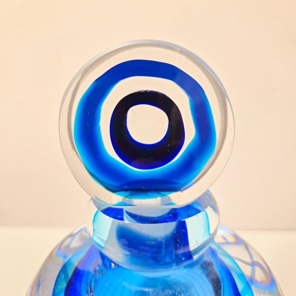 Huge Fifth Avenue Crystal Blue Art Glass Perfume Bottle Tall Clear & Swirl Desig - Picture 7 of 12